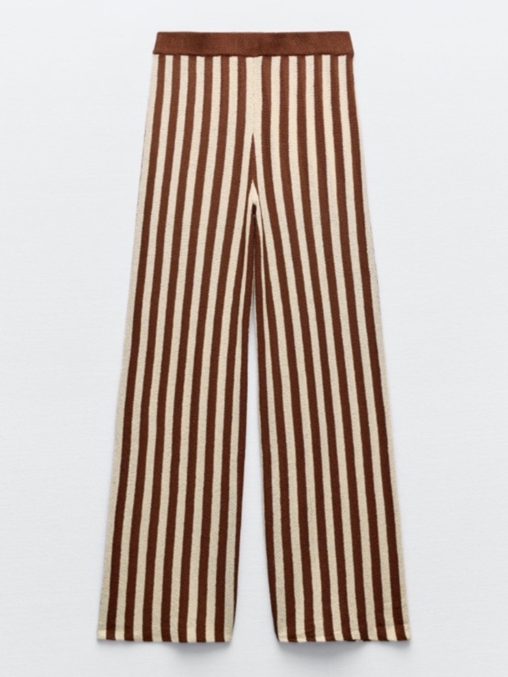 Zara Brown and Cream Wide-Leg Striped Knit Pants